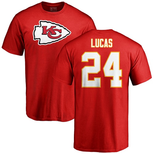Men Kansas City Chiefs #24 Lucas Jordan Red Name and Number Logo T-Shirt->kansas city chiefs->NFL Jersey